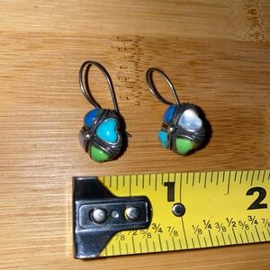 Taxco Zuni Style Multi Stone Inlaid Heart Earrings 925 Sterling Silver NEW